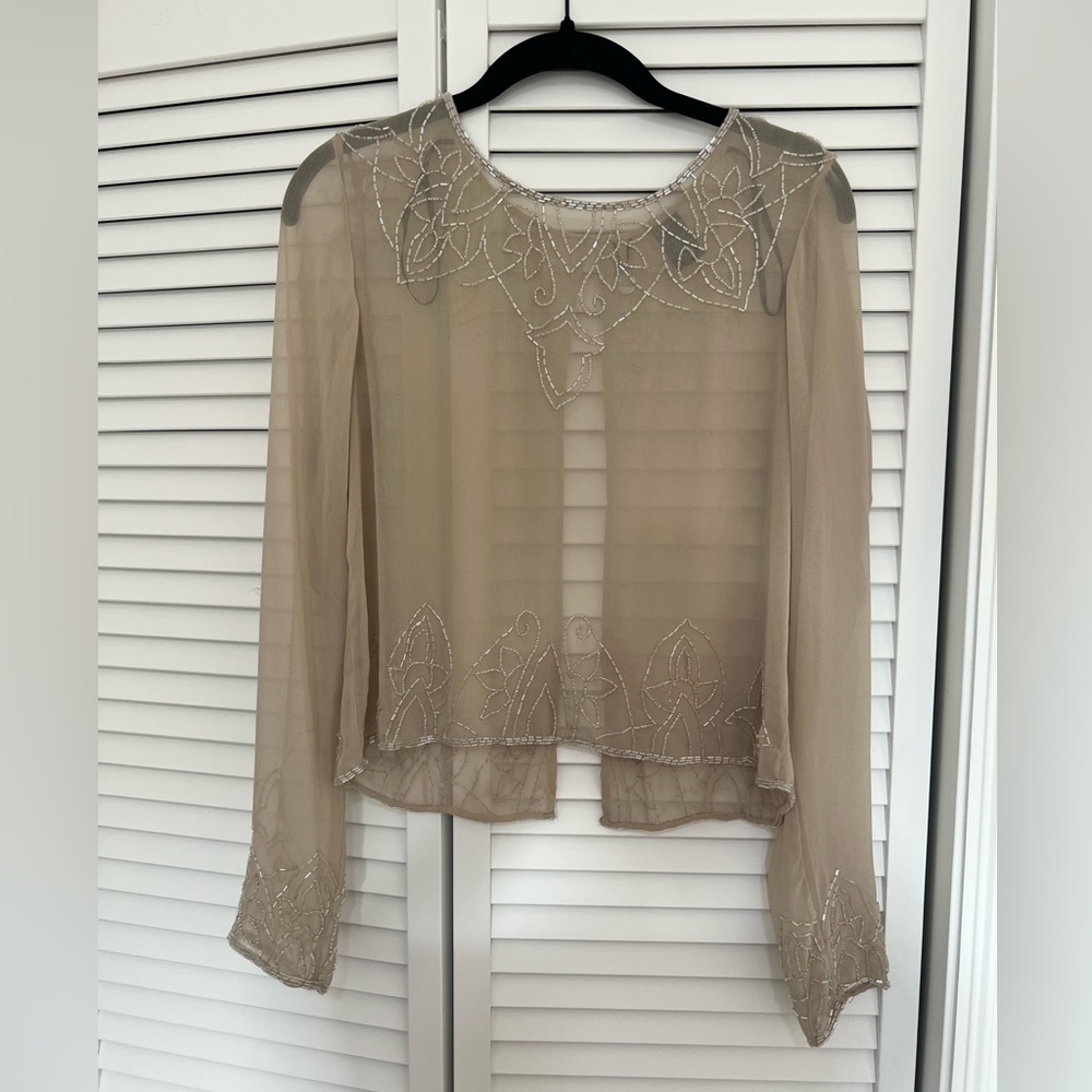 Sheer Long Sleeve Top with Beading